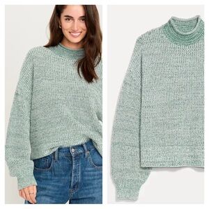 NWT OLD NAVY Roll-Neck Marled Seaside Cotton Sweater Green Marl XS Petite XSP
